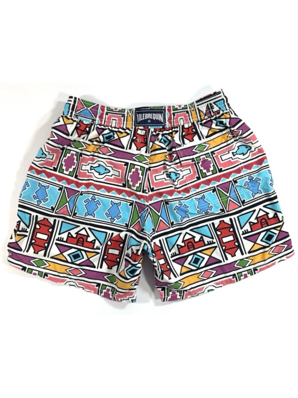 Vilebrequin Mens Swim Trunks Mesh Lined Size XL Geometric Print Elastic Waist